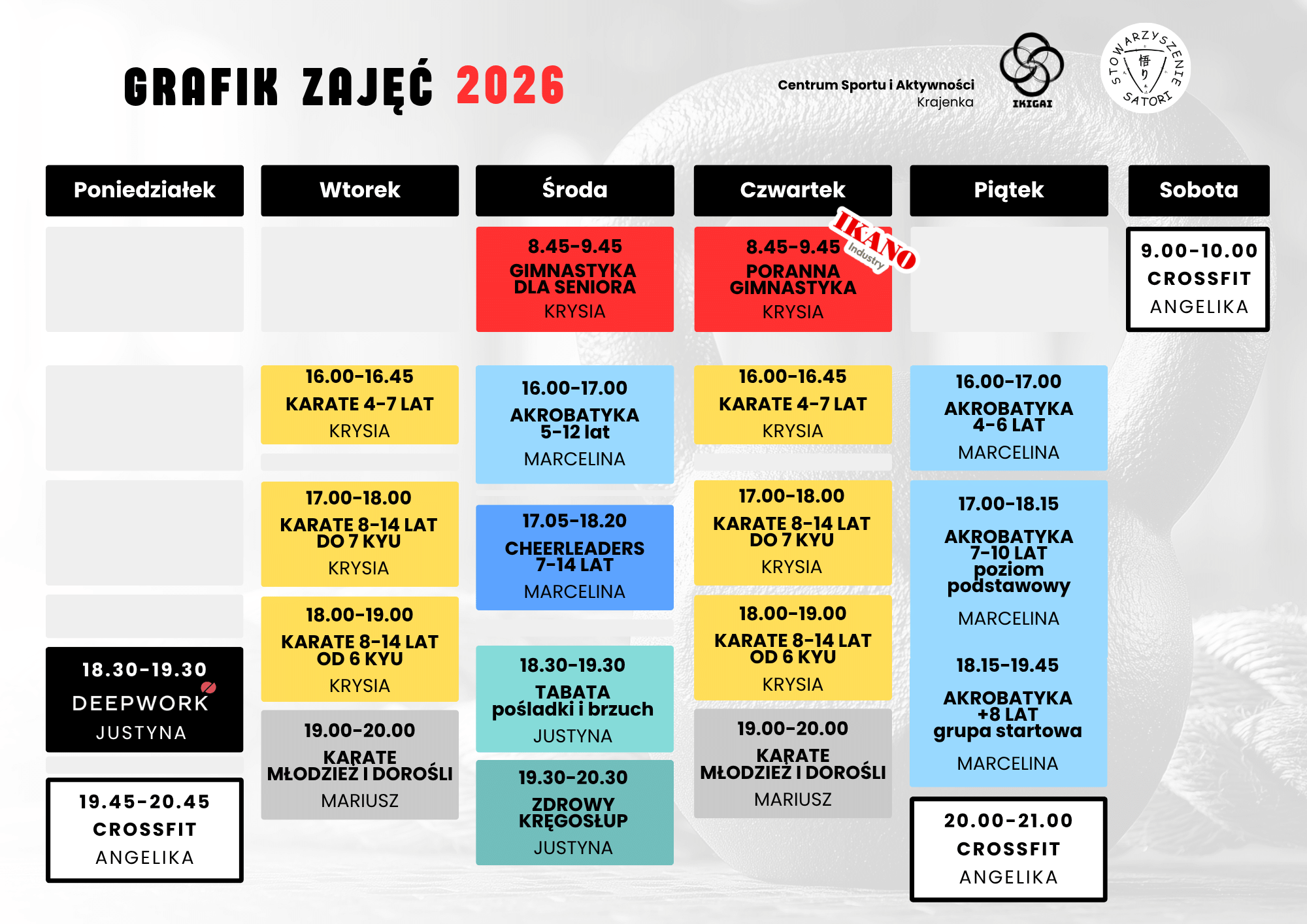 Grafik zajęć na sali